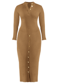 Mock Neck Rib Button Dress