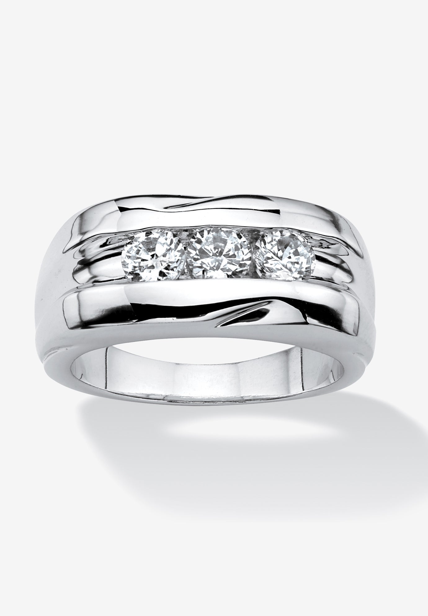 Men s Platinum Plated Cubic Zirconia 3 Stone Channel Set Wedding Band Ring Eloquii