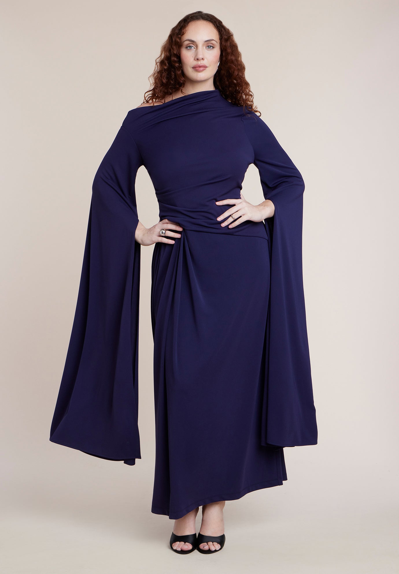 Cape Sleeve Draped Dress