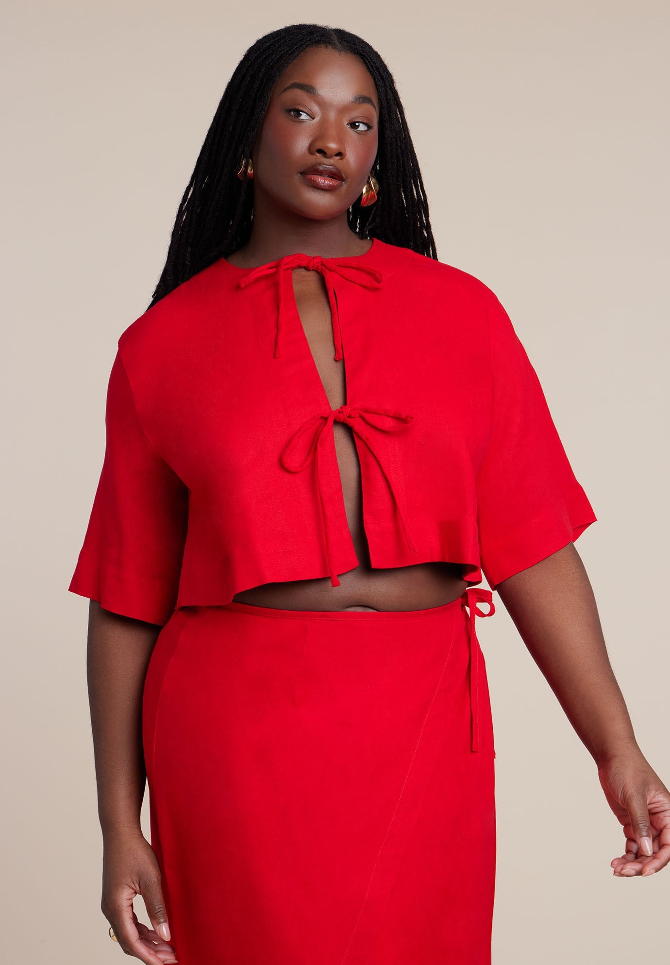 Relaxed Tie Front Linen Top