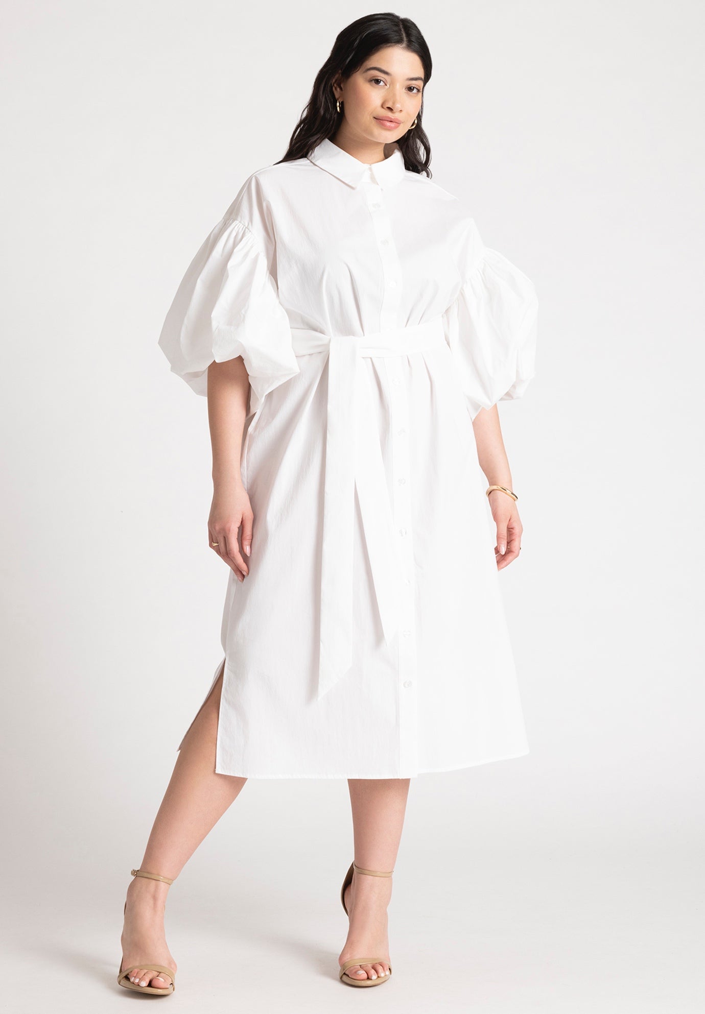 eloquii shirt dress Plus Size Women's Peplum Poplin Shirt Dress by ELOQUII in Jet Stream (Size 24)