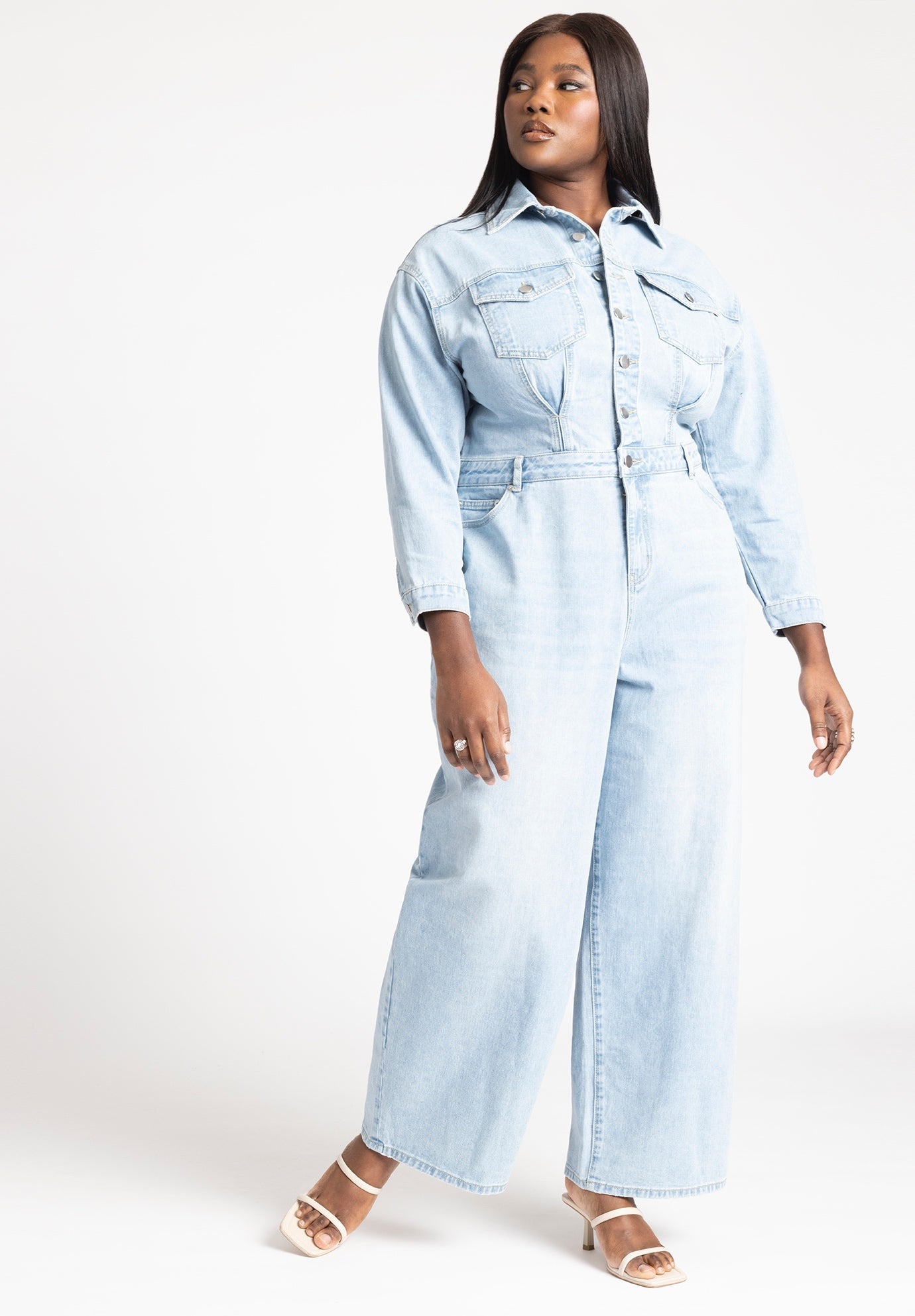 High Rise Denim Jumpsuit with Pockets, 4481222 ELOQUII