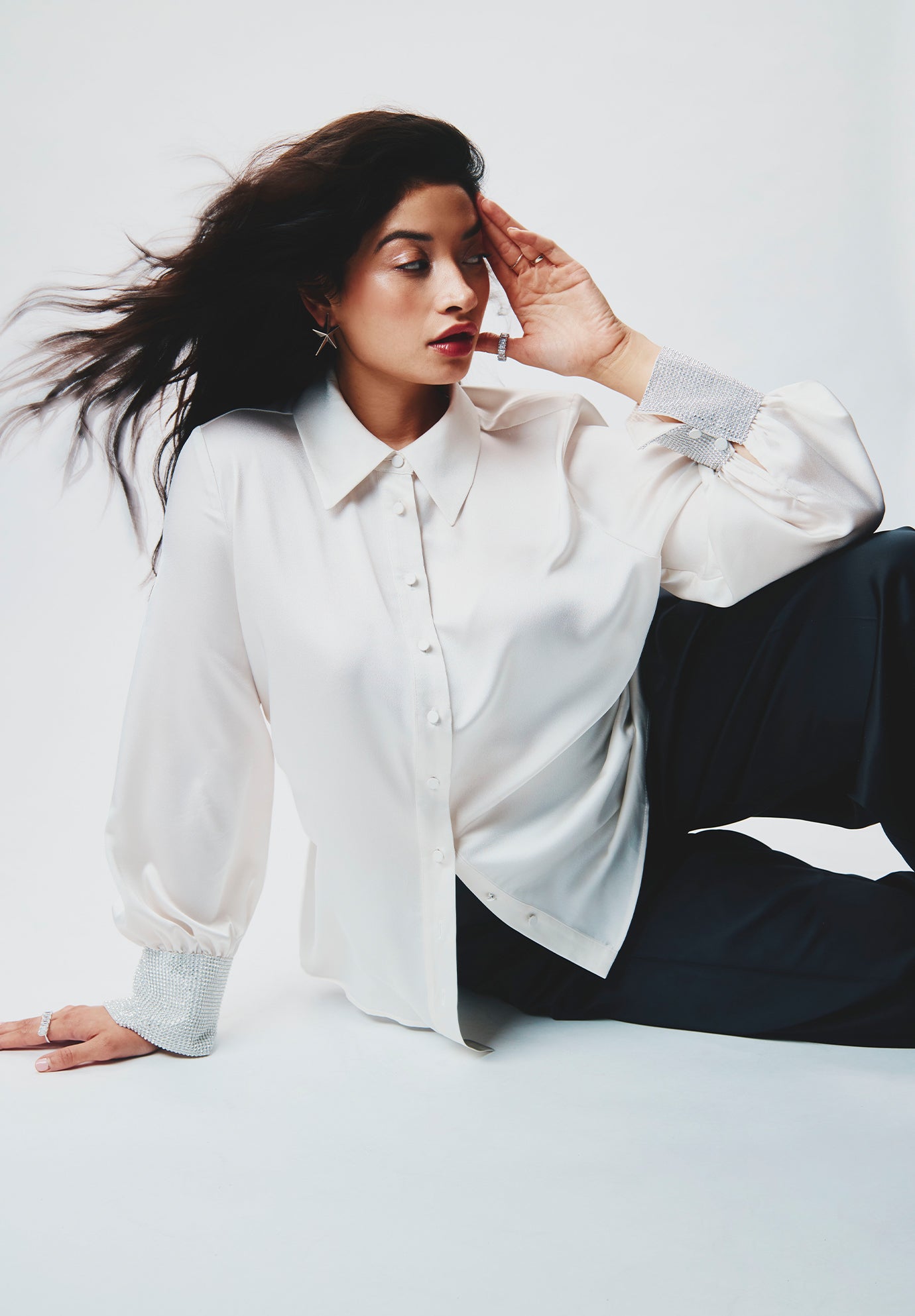 ファッション通販 安い Blouse Cuff Rhinestone - 4474670 Shirt, Sleeve Long Elegant トップス