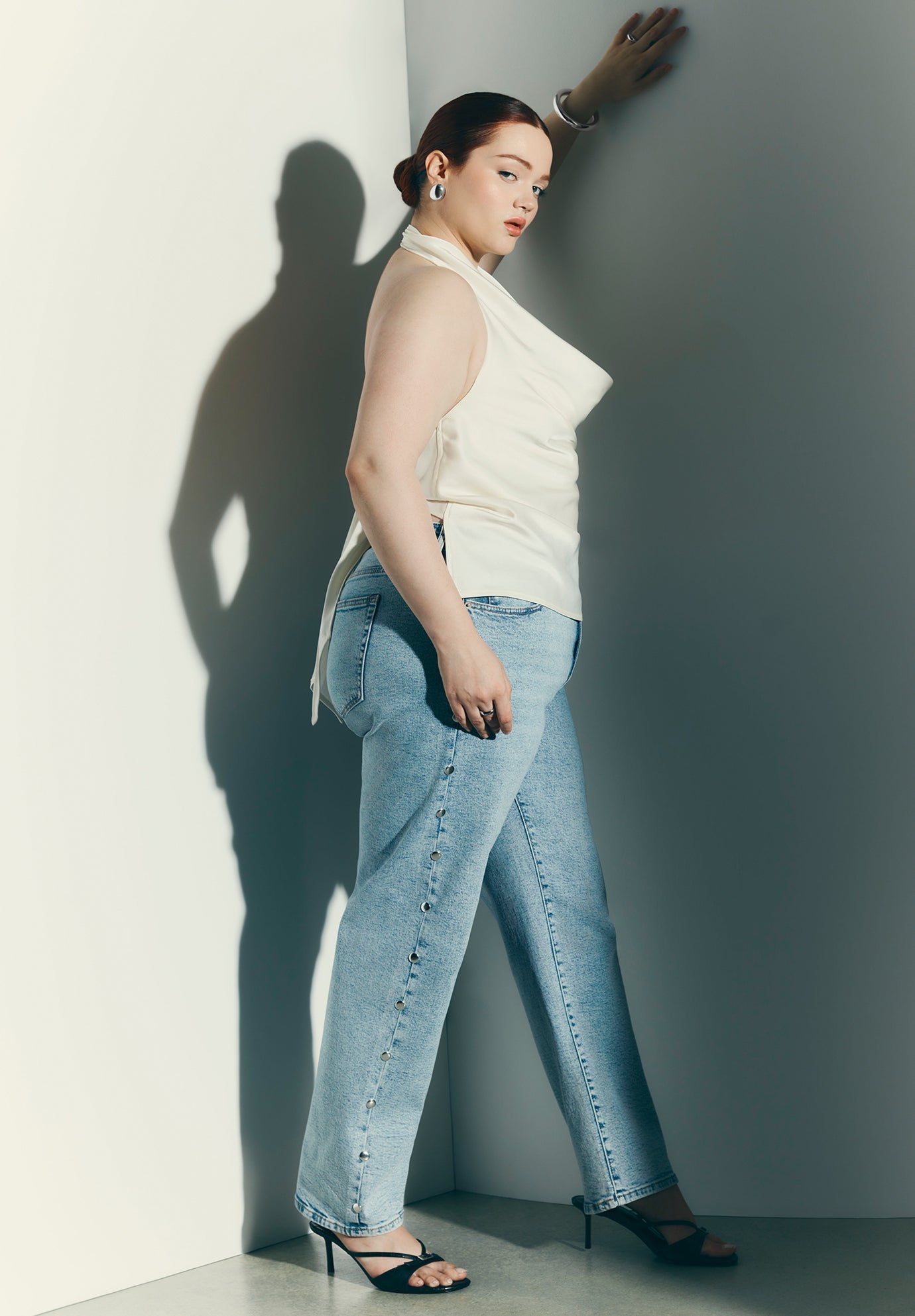 BADWAY Studs straight denim pants