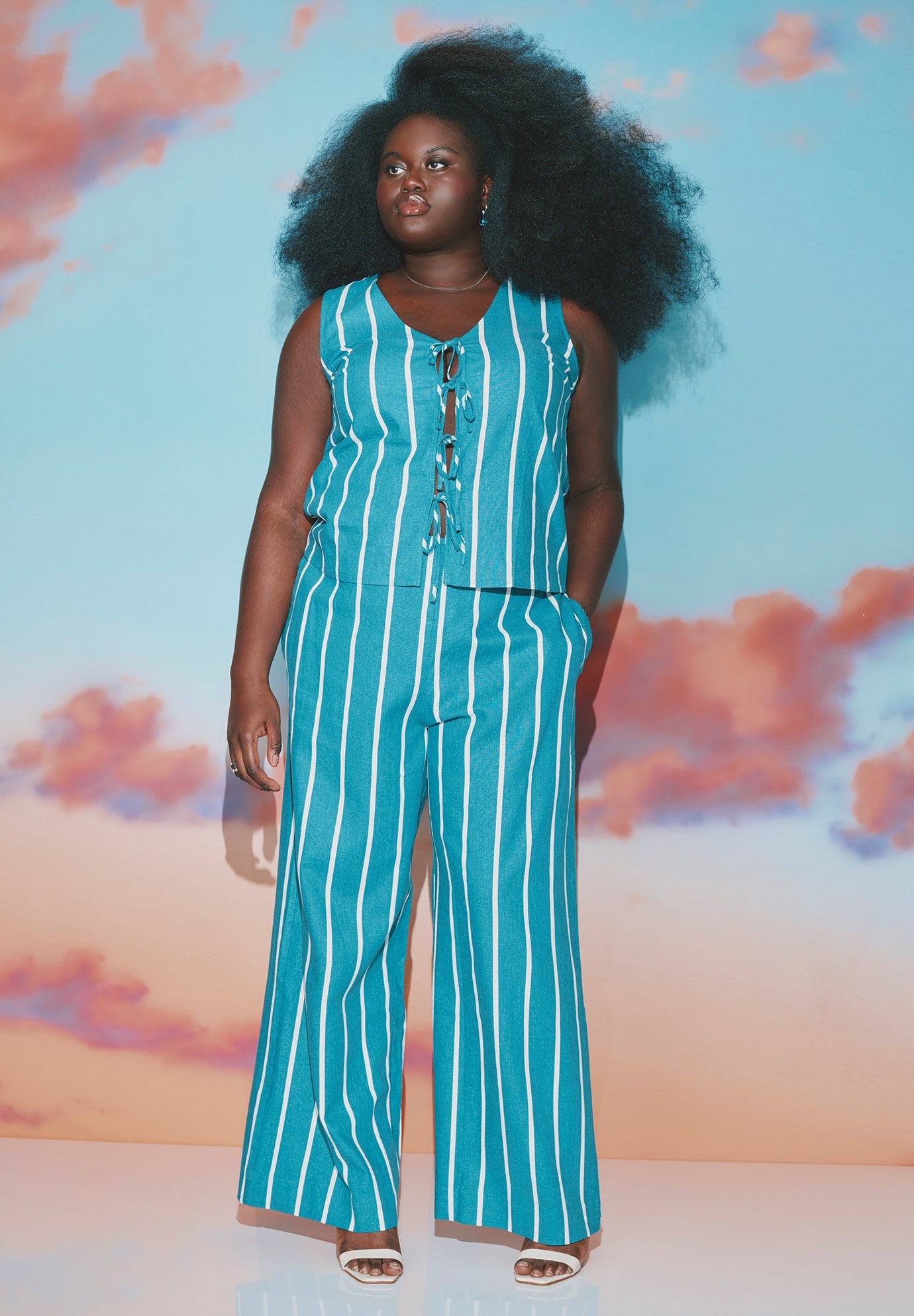 Henri Stiped Wide Leg Linen Pant