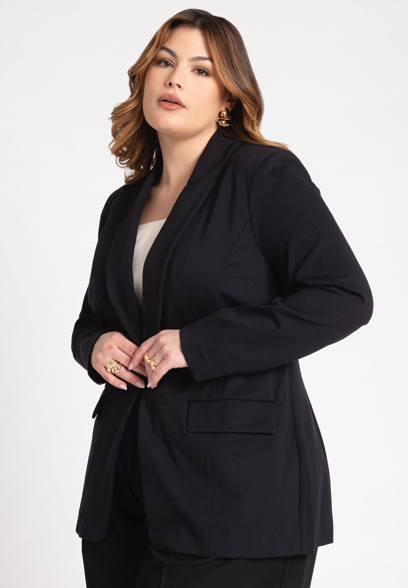 【ギフト】 Nipped Waist Blazer - Single Breasted, Shawl Collar, Black ジャケット・アウター