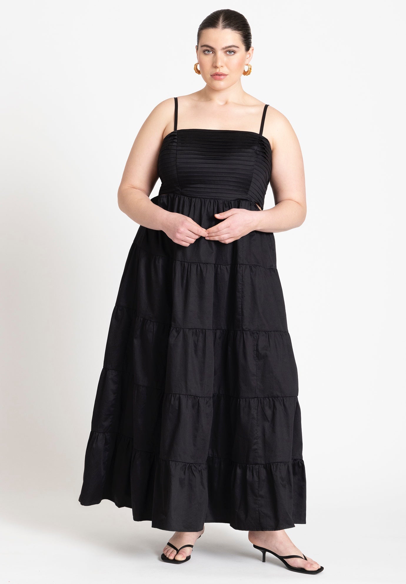 Maxi Dress with Tiered Design and Adjustable Straps, Black Onyx Eloquii