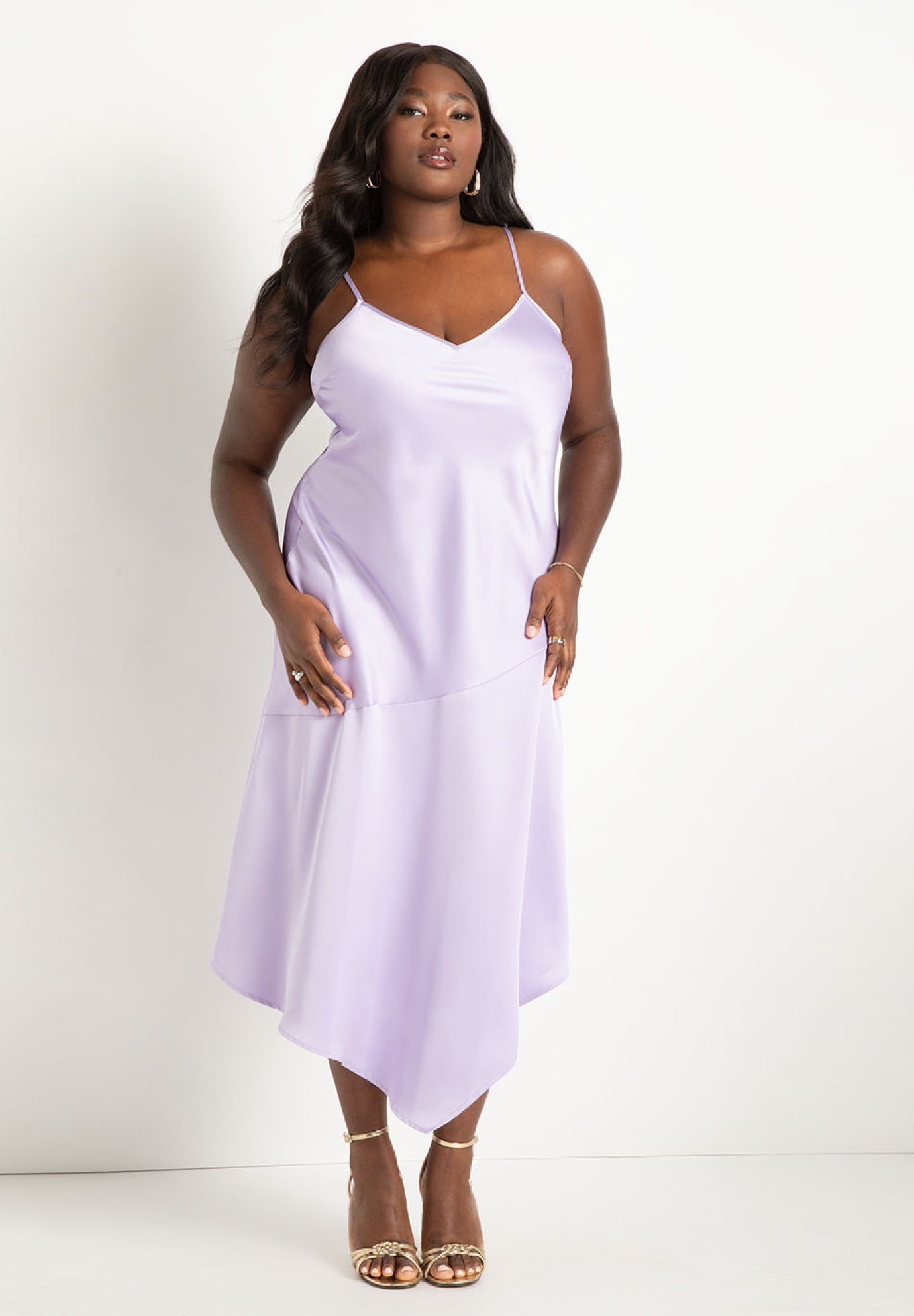 【HYKE】SATIN SLIP DRESS Satin Slip Dress with Flounce Detail, 4478941 | ELOQUII