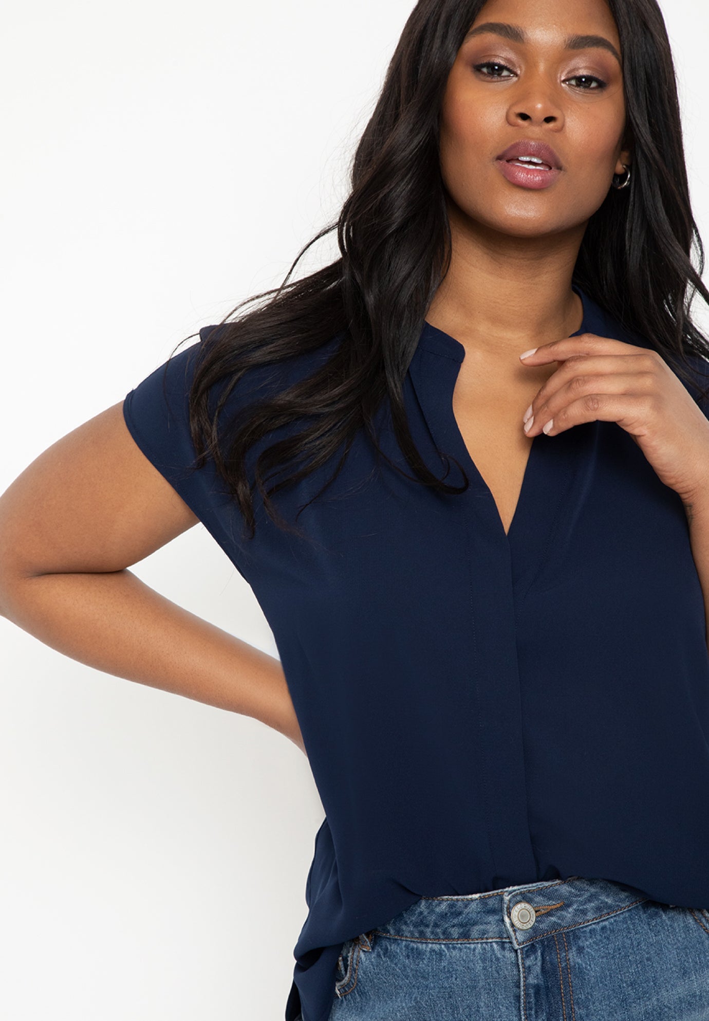 ヘヨン　shell collar blouse / navy Buy Simply Be Blue Scalloped Collar Denim Blouse from Next USA