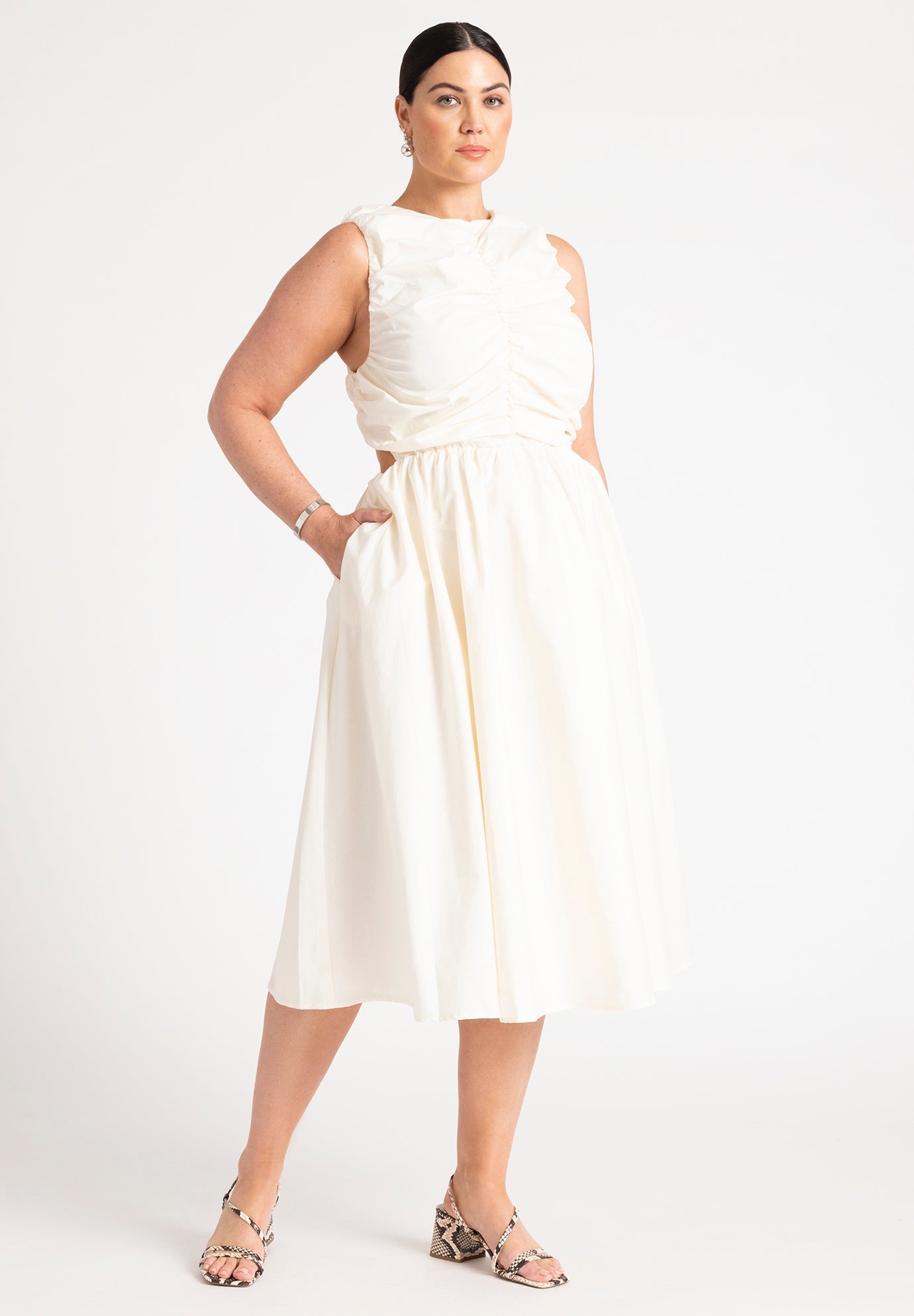 Pleated Midi Dress with Structured Bodice