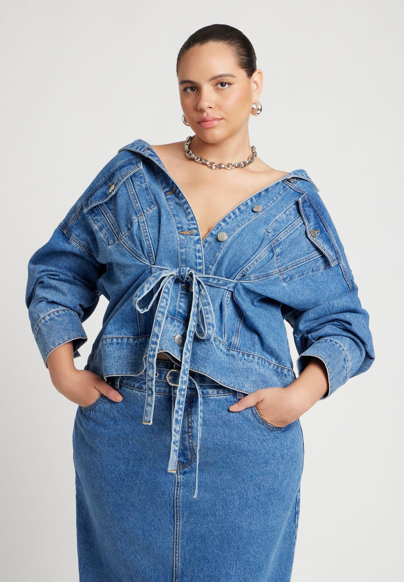 Denim Jacket with Cinched Waist