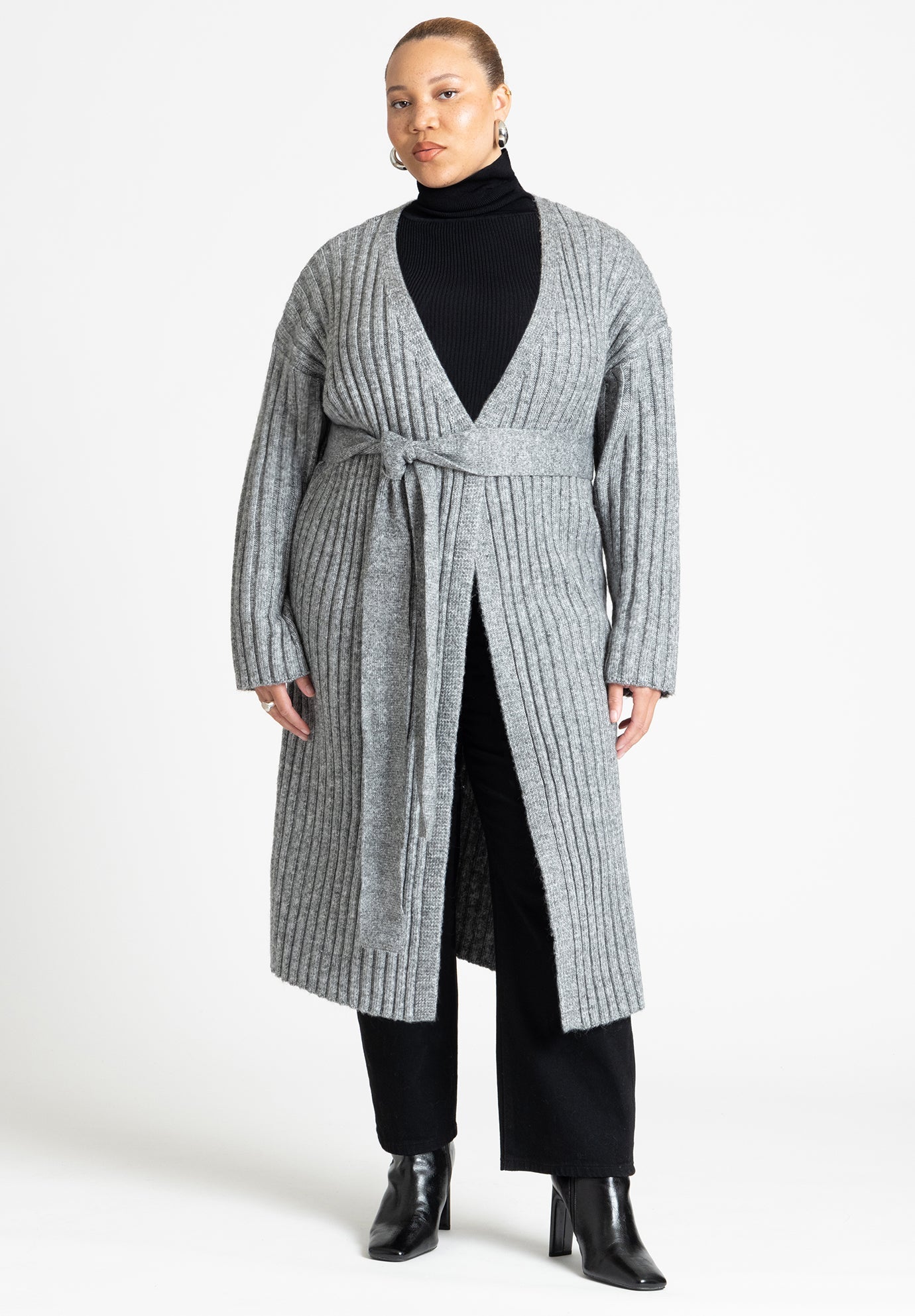 Belted Long Cardigan V-Neck - Size 18