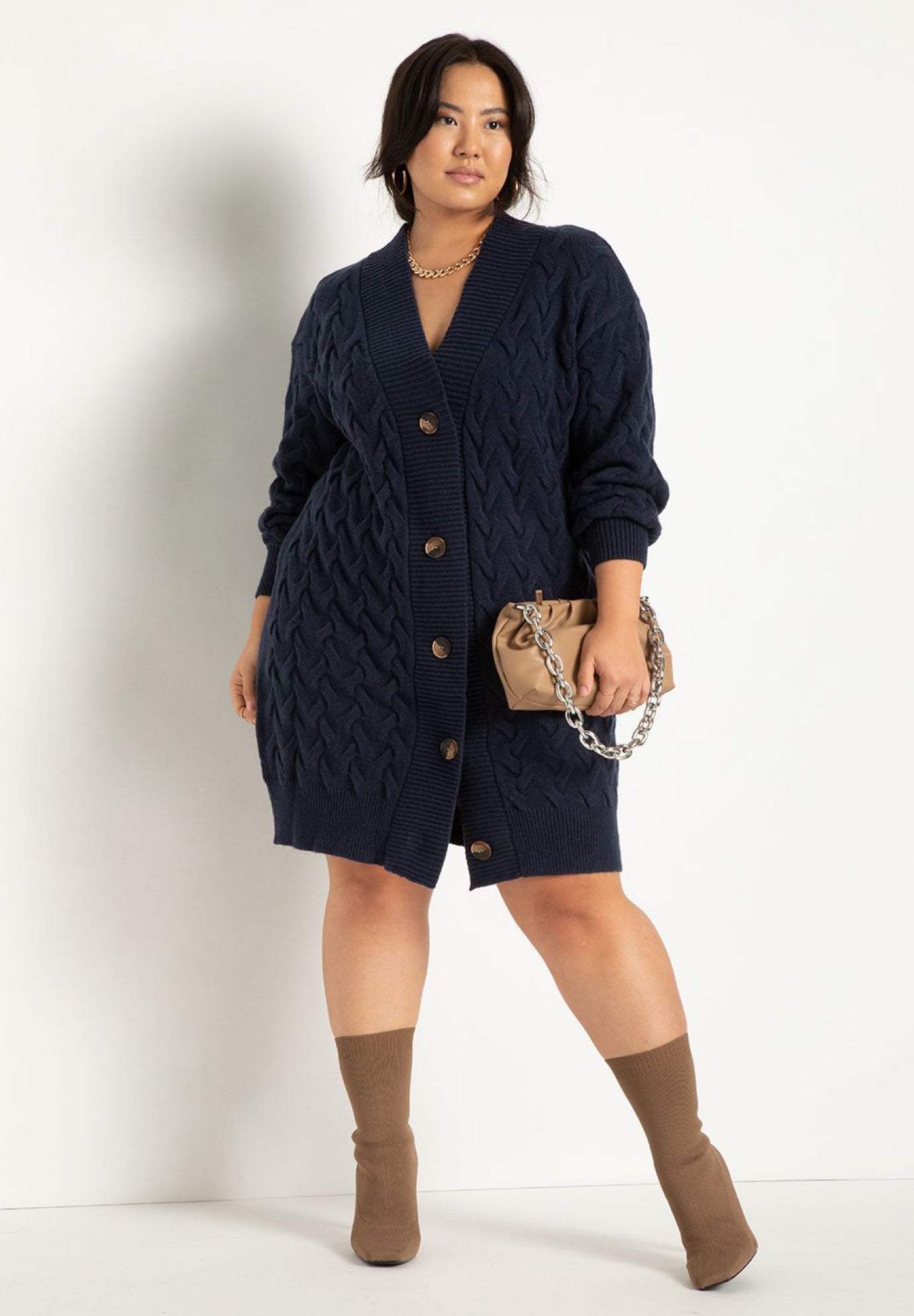 Cardigan Dress - Novelty Stitch Sweater Style, 4494167 | ELOQUII