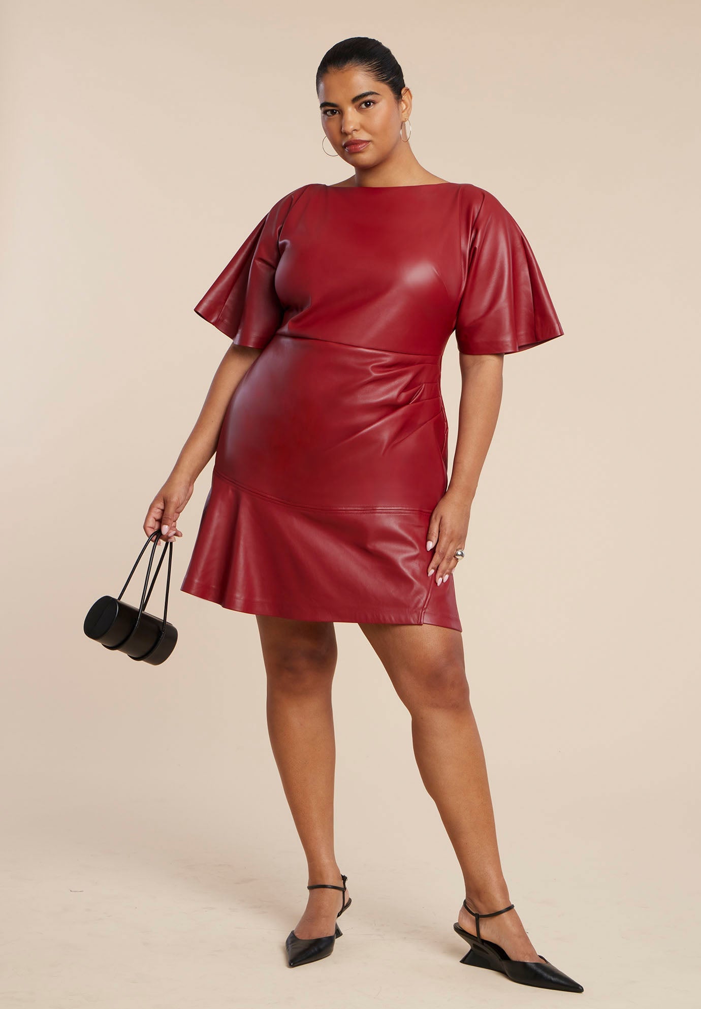Drapey Faux Leather Mini Dress