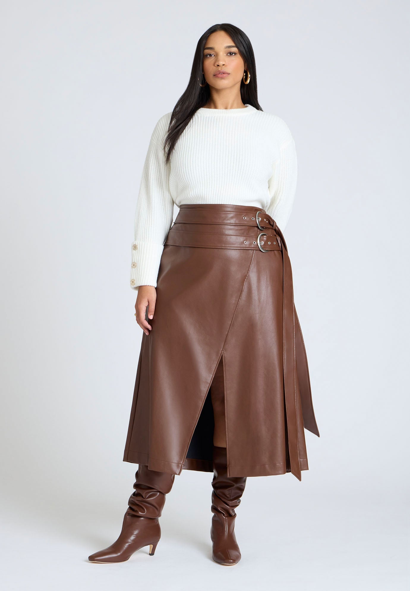 Double Belt Wrap Faux Leather Skirt