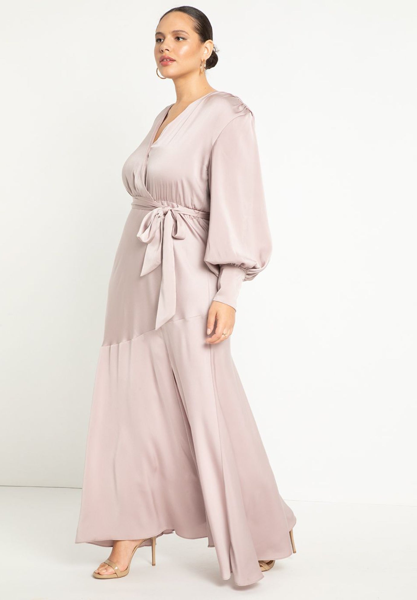 Satin Maxi Dress with Strong Shoulders, Mauve Eloquii