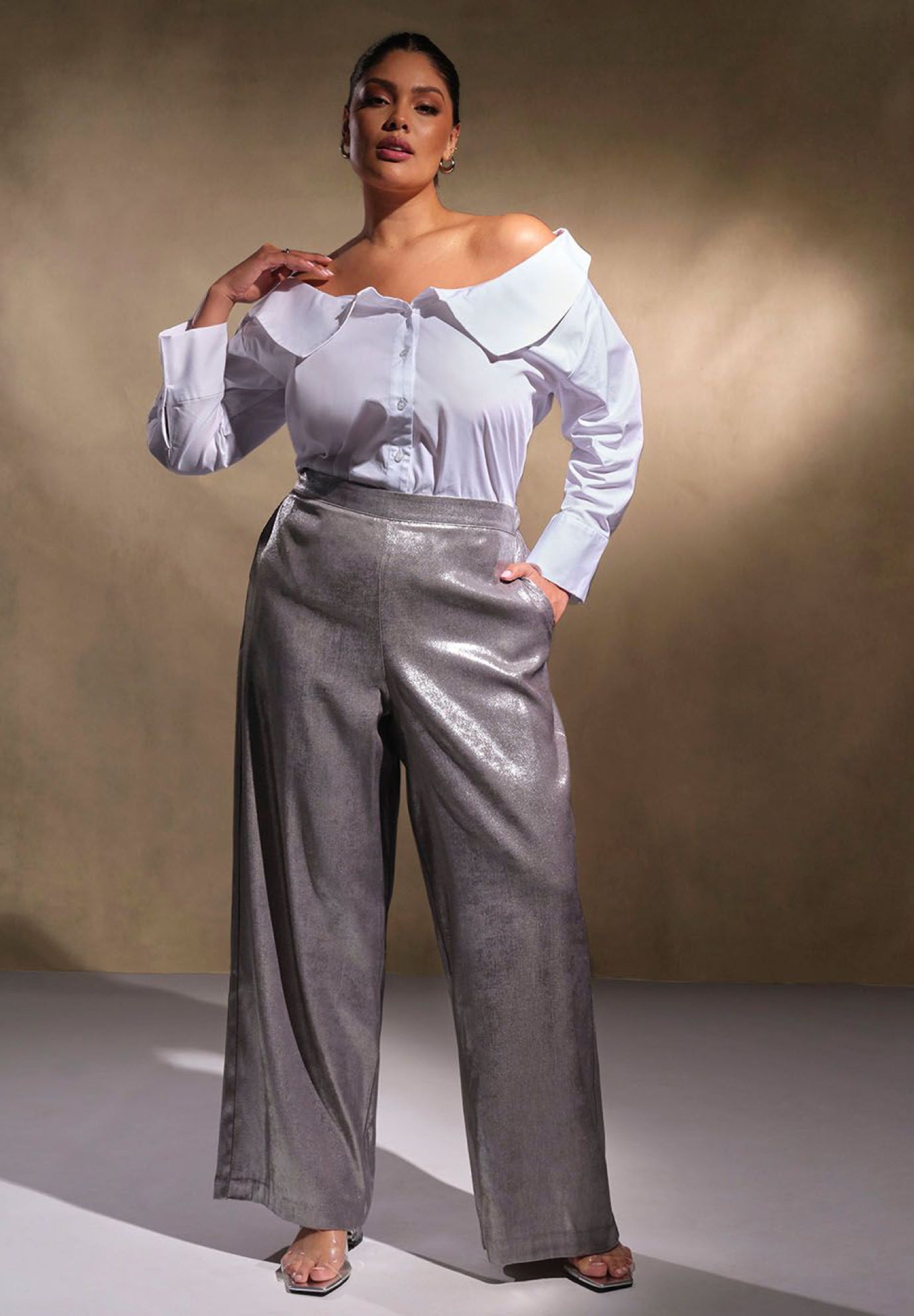 Metallic High Rise Wide Leg Pants 4476099 Eloquii