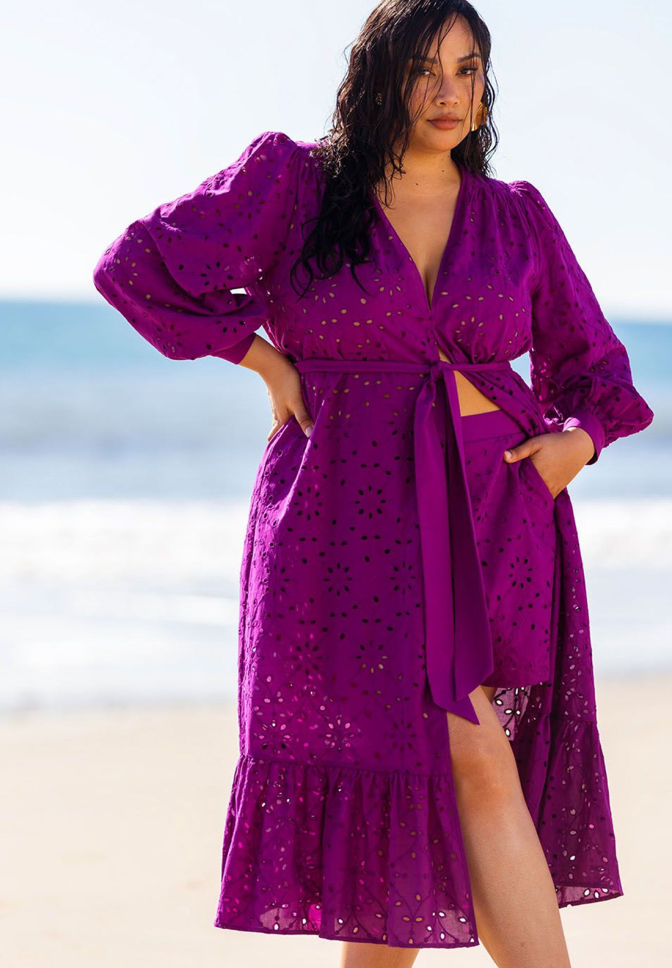 Long Coverup Duster with Puff Sleeve Eloquii