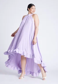  High Low Dramatic Ruffle Detail Dress