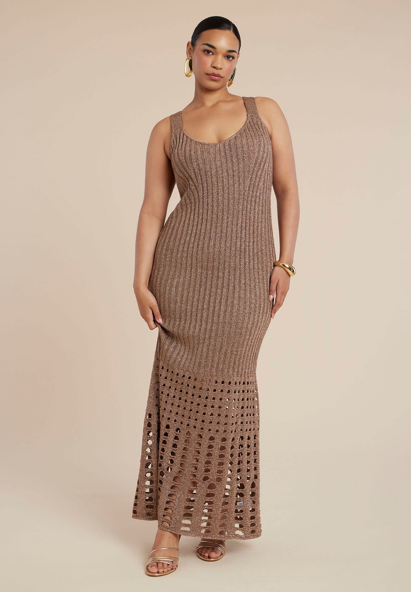 Metallic Open Stitch Sweater Dress