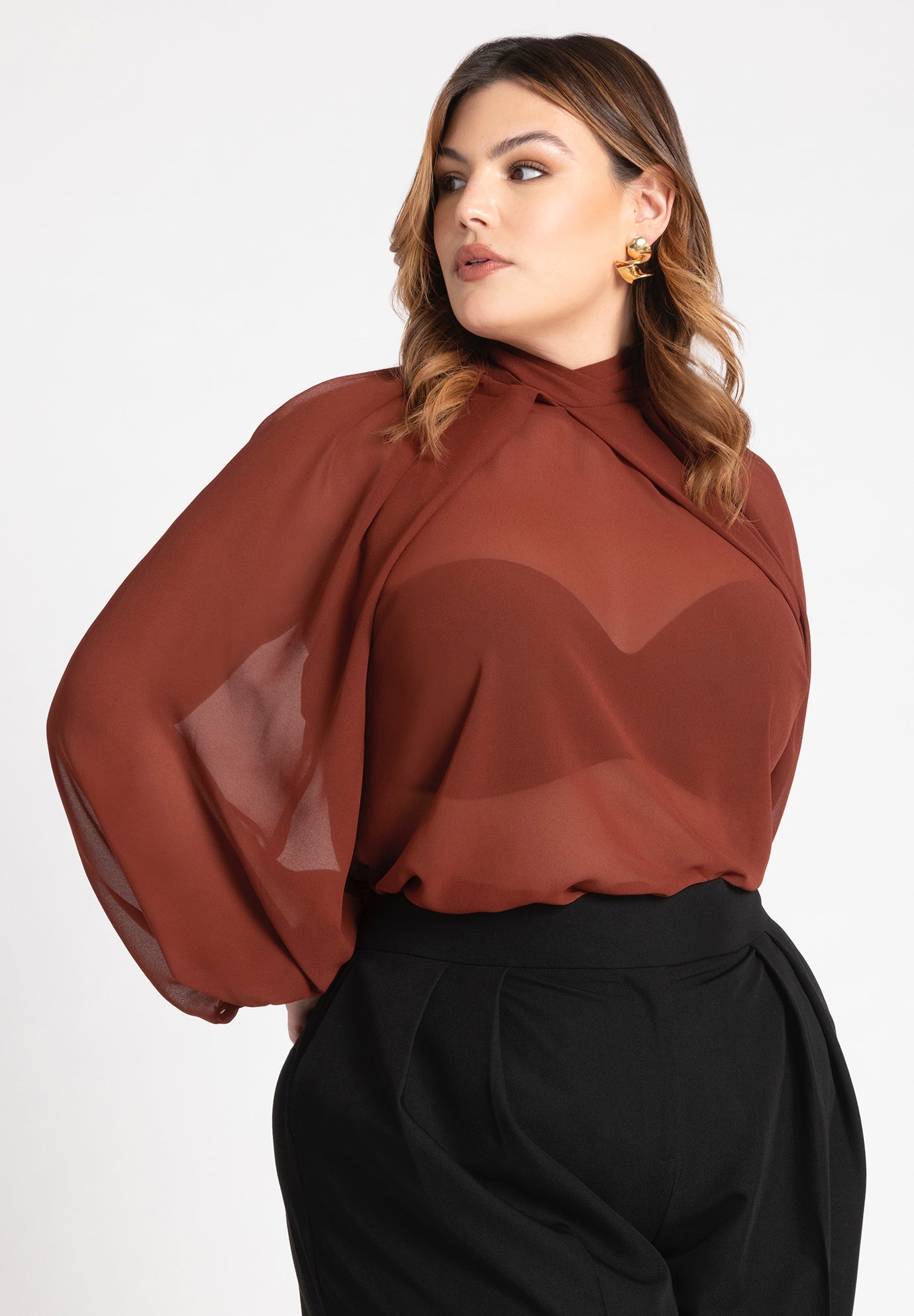 Draped Sleeve Chiffon Top