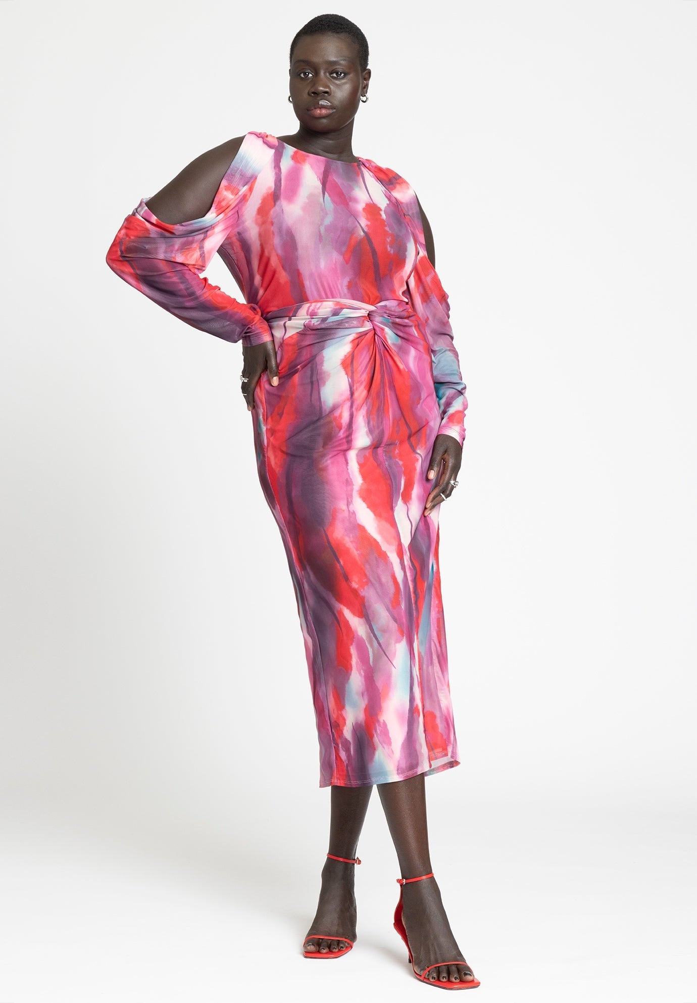 Twist Detail Maxi Skirt with Slit Back, Painter's Sunrise Eloquii