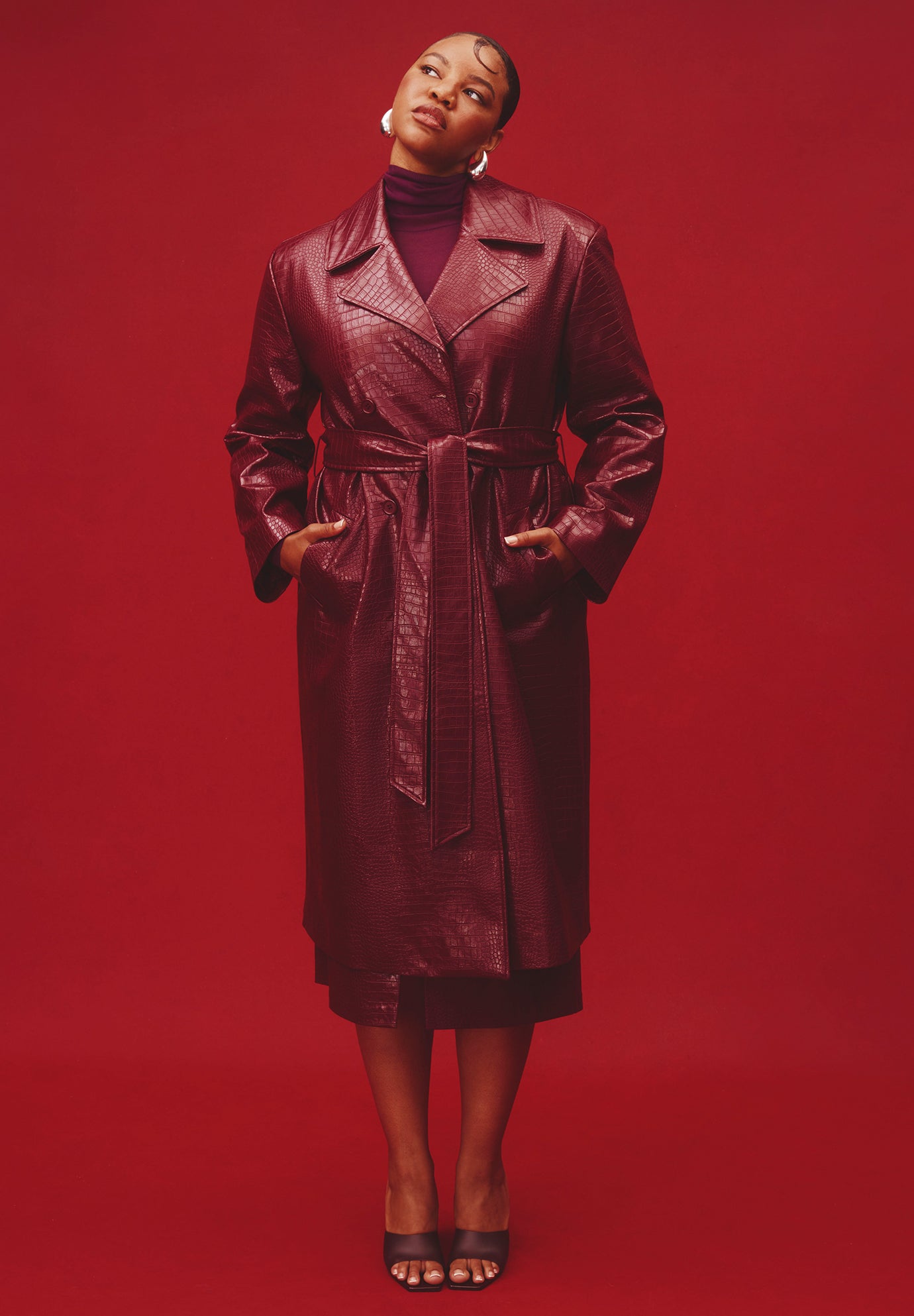 Croc Faux Leather Trench Coat | ELOQUII