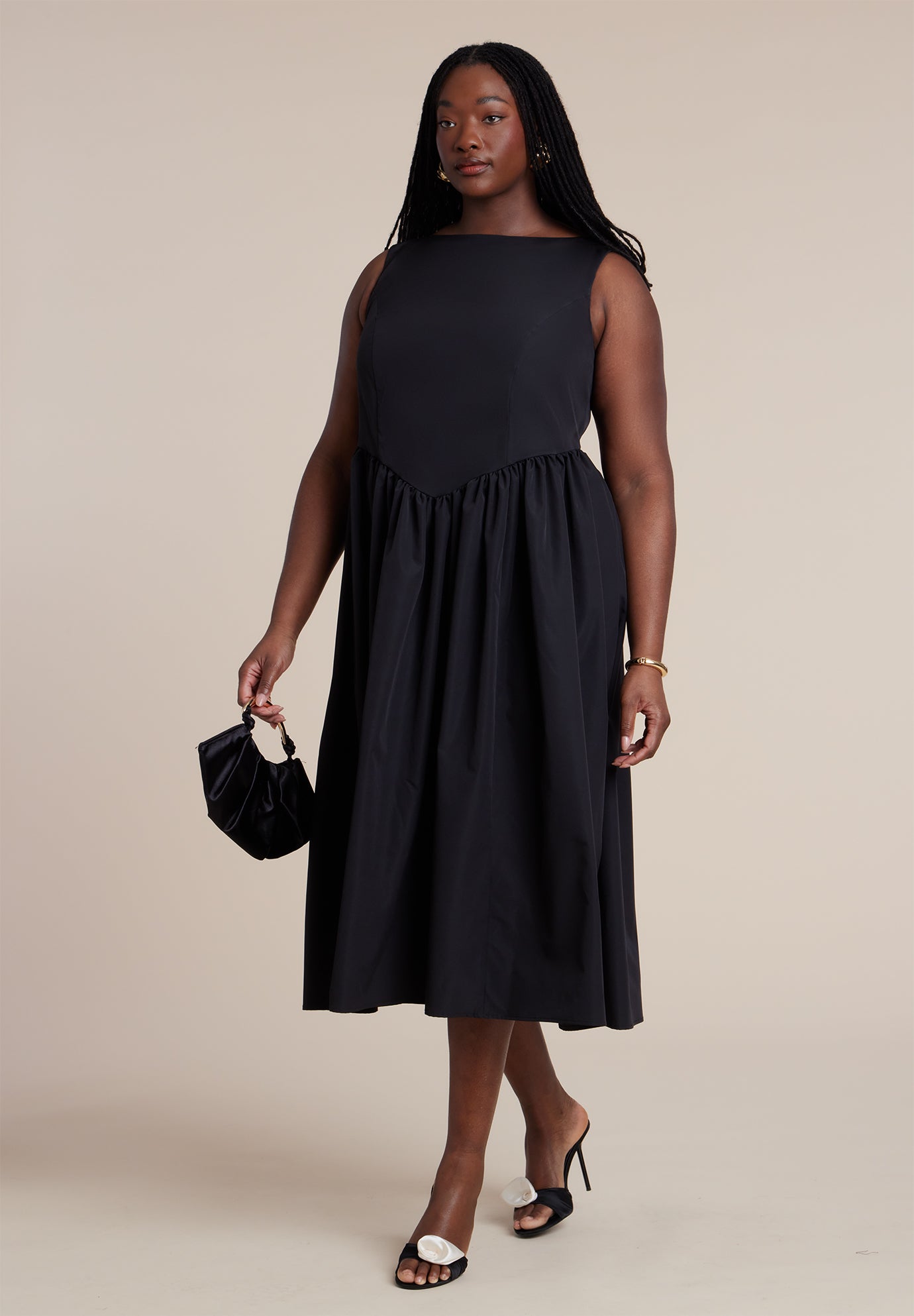 Boat Neck Flare Midi Dress | ELOQUII