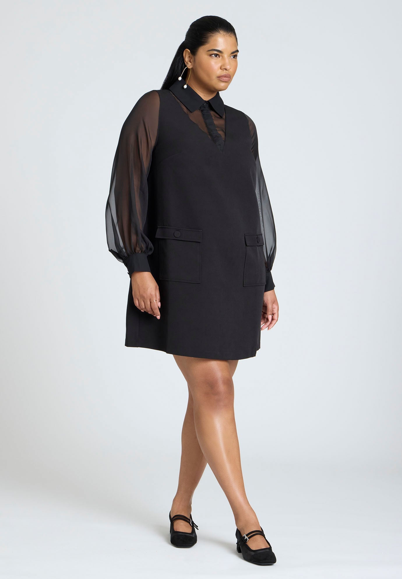 Sheer Sleeve Shirt Dress