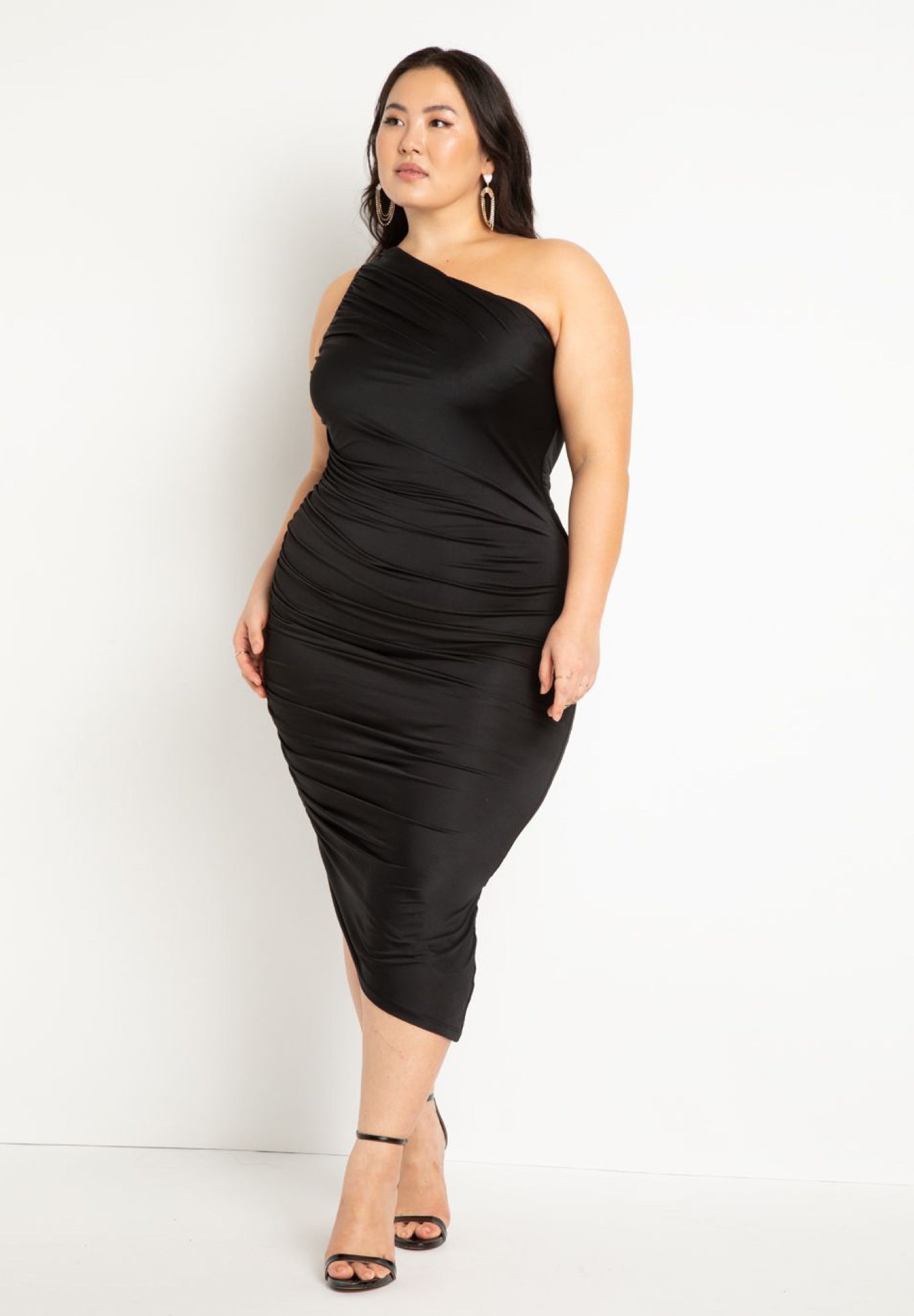 open lace back dress One-Shoulder Ruched Slit Maxi Dress main image 1