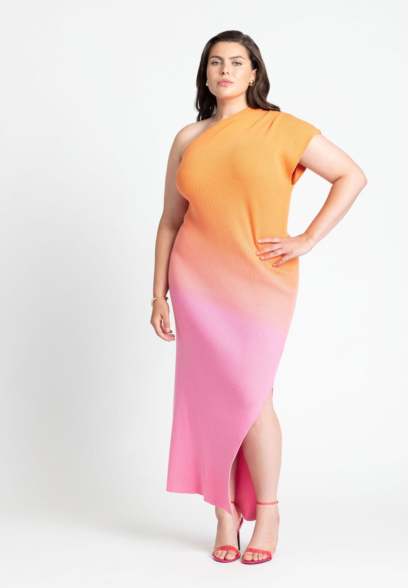 Maxi Ombre Sweater Dress - Asymmetrical Fit, Pink Orange Ombre | ELOQUII Maxi Ombre Sweater Dress - Asymmetrical Fit, Pink Orange Ombre | ELOQUII
