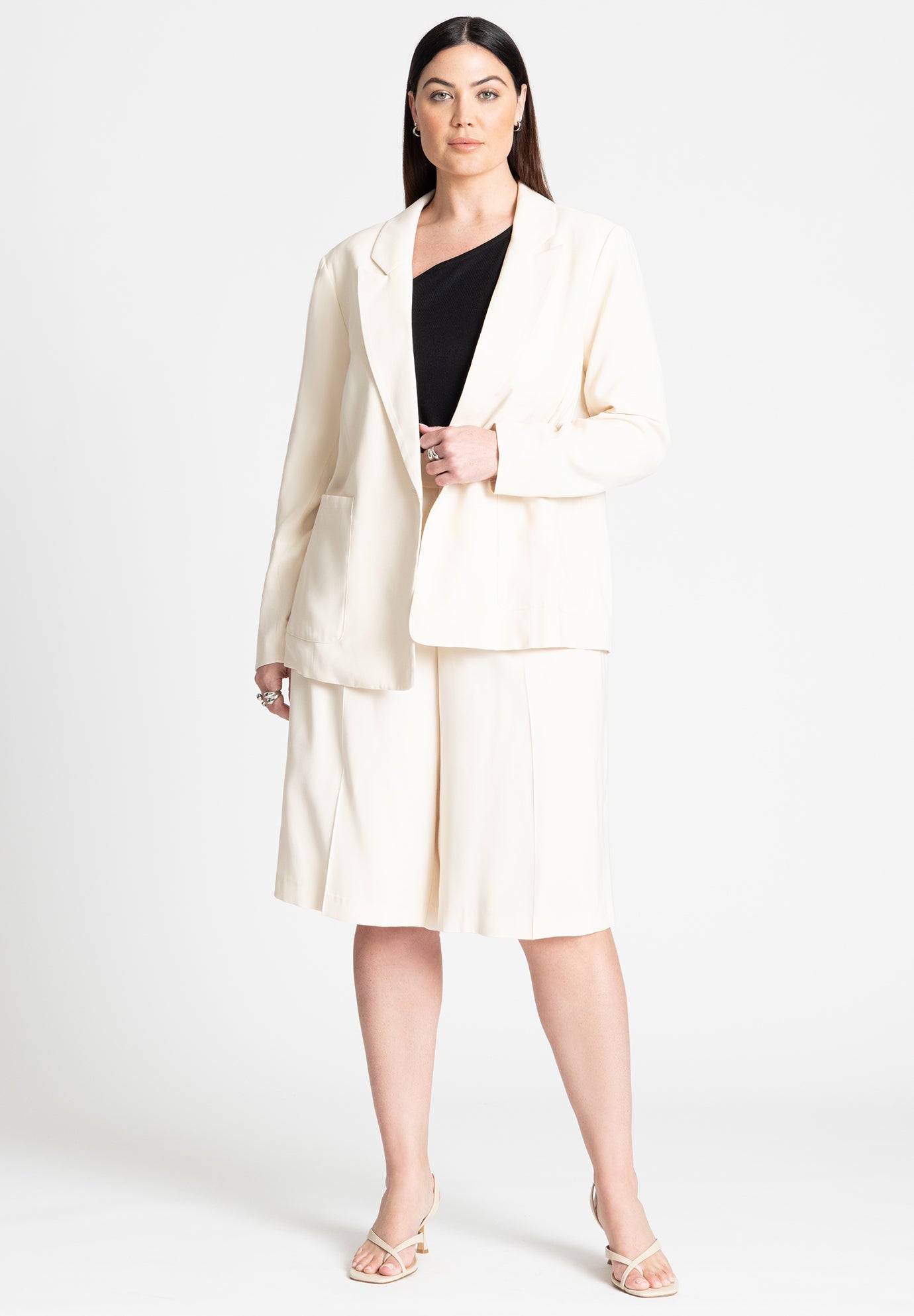 High Rise Tailored Bermuda Shorts, Oatmeal | Eloquii