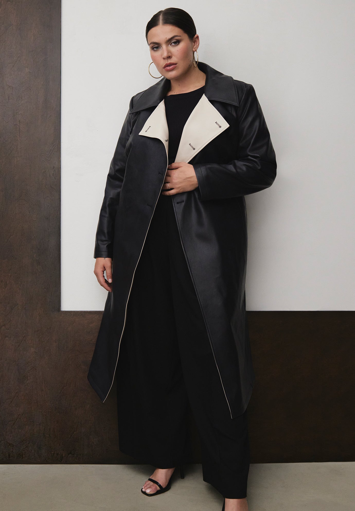 Faux Leather Coat with Contrast Panel Design, 4472932 | Eloquii