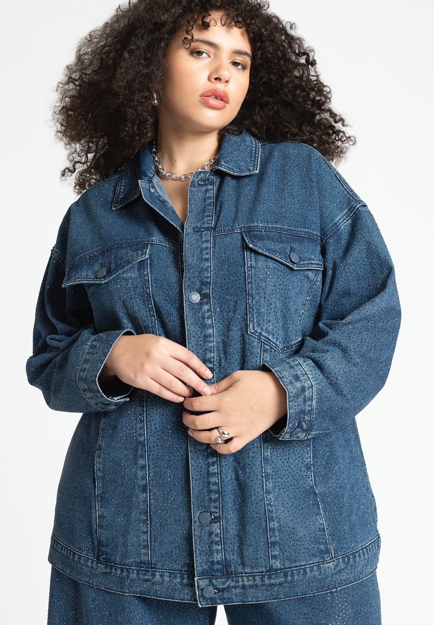 Embellished Denim Jacket - Barkwood x ELOQUII, 4473632 | ELOQUII