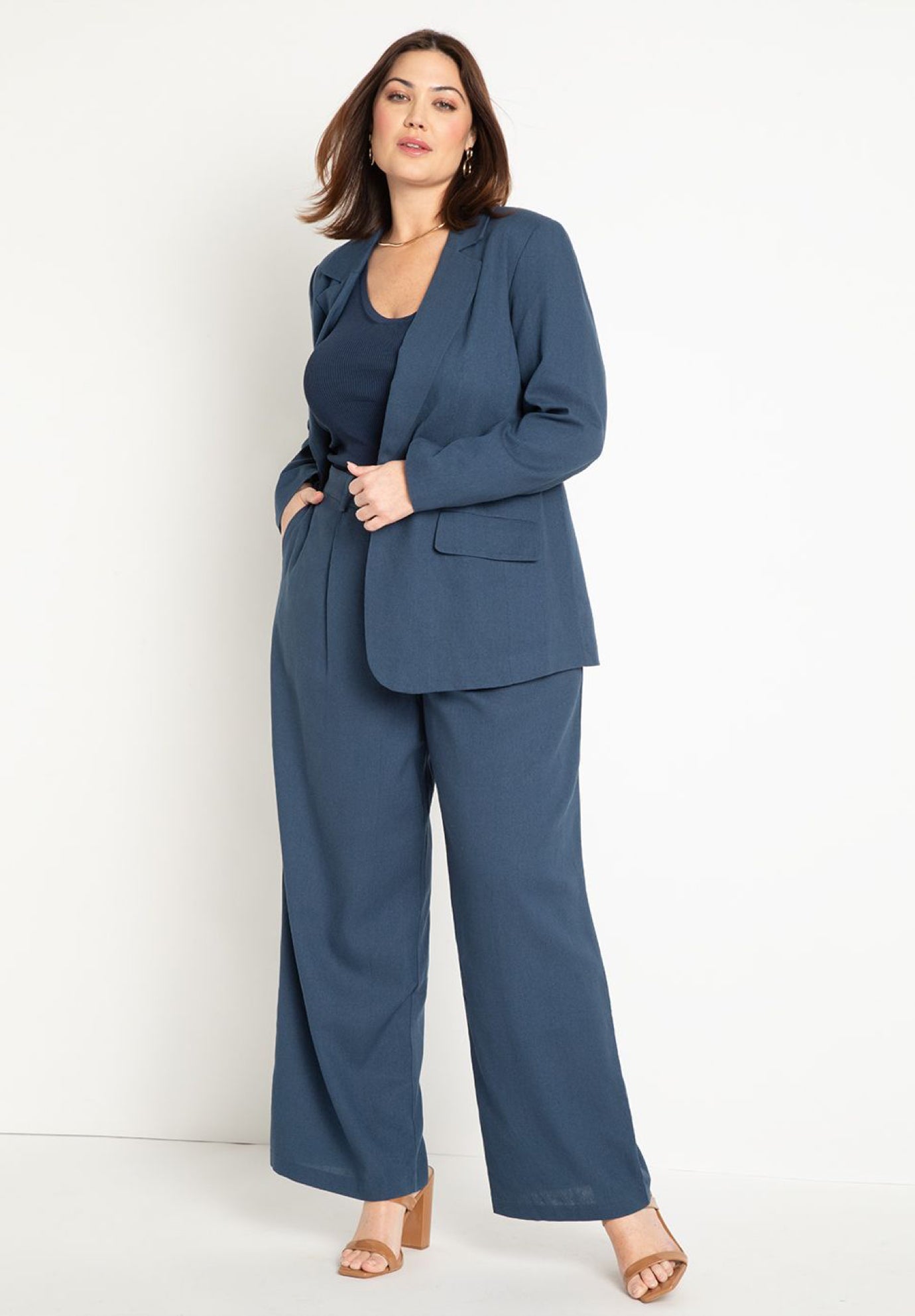Eleri Black Palm Linen Wide Leg Pants