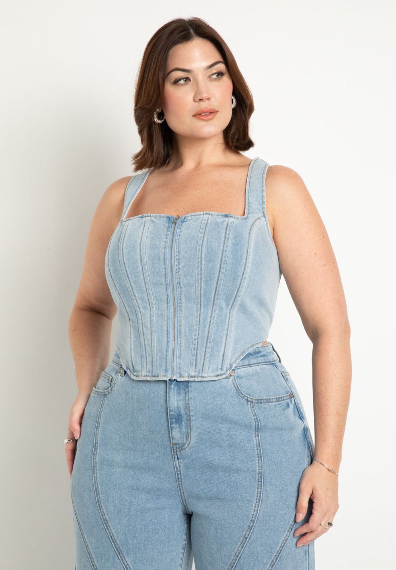 Plus size denim bustier sales