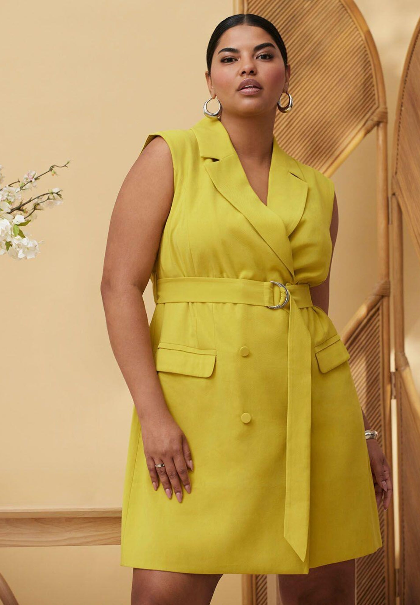 Sleeveless Trench Dress with Pockets – Mini Length