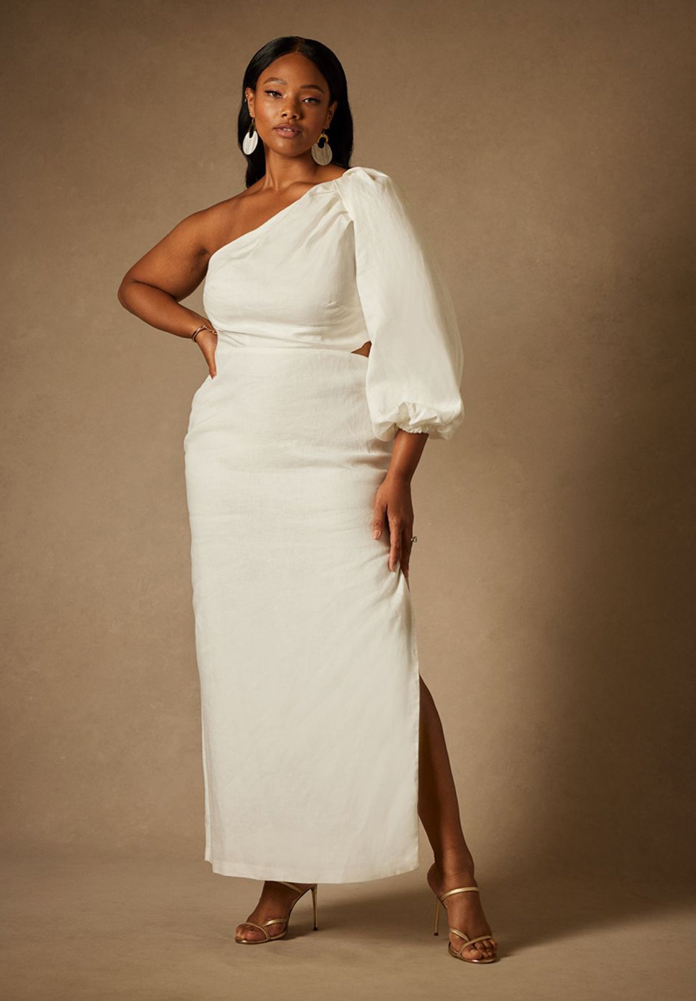 White one shoulder deals dress plus size