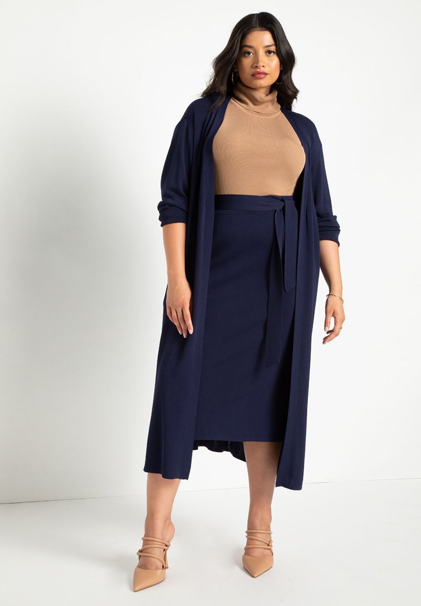 Tie Waist Midi Skirt Column Style Elastic Waistband, 4473300 Eloquii