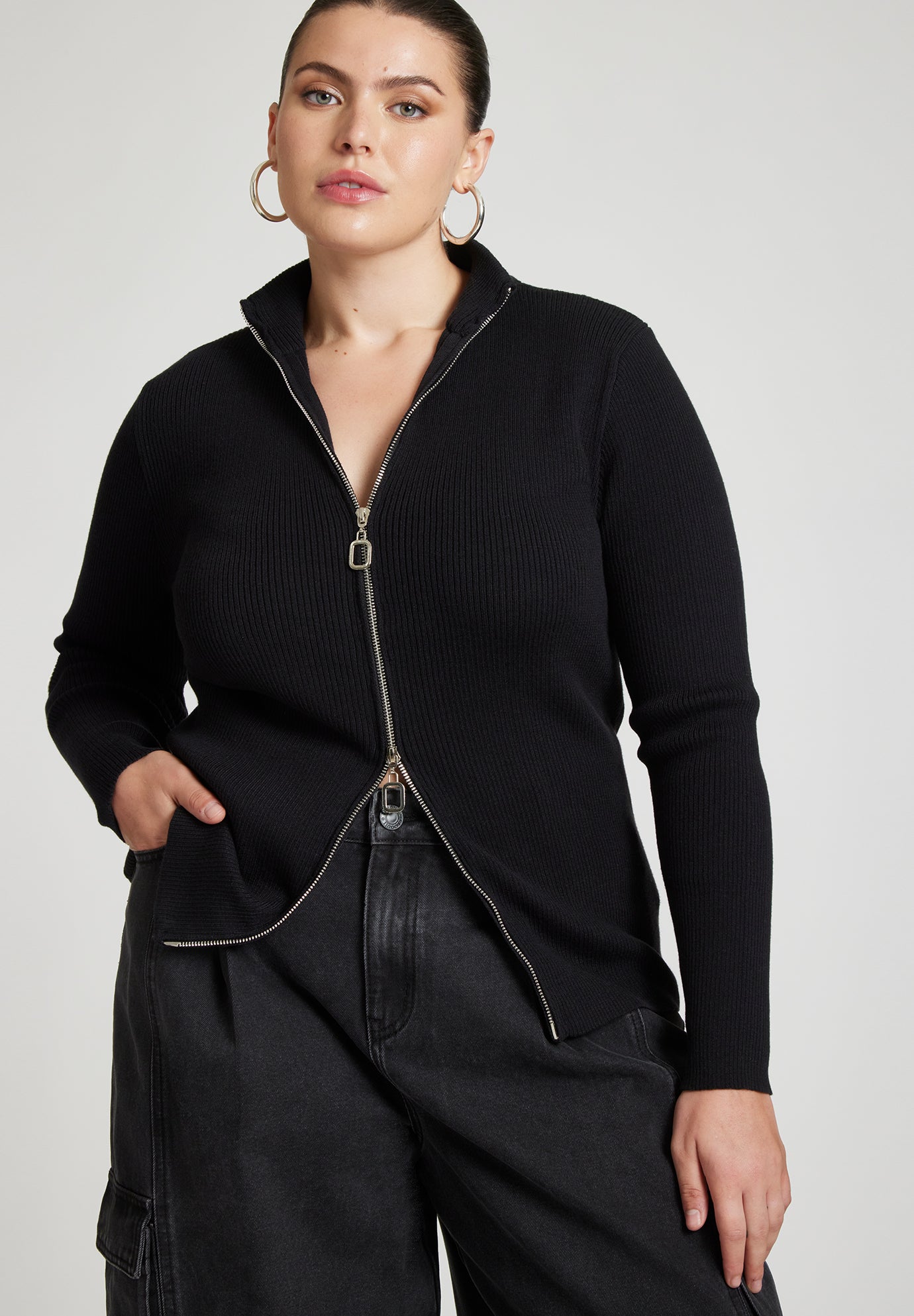 半額ストア Way Two Zipper Onyx Black Detail, Zipper Front with Sweater 武具