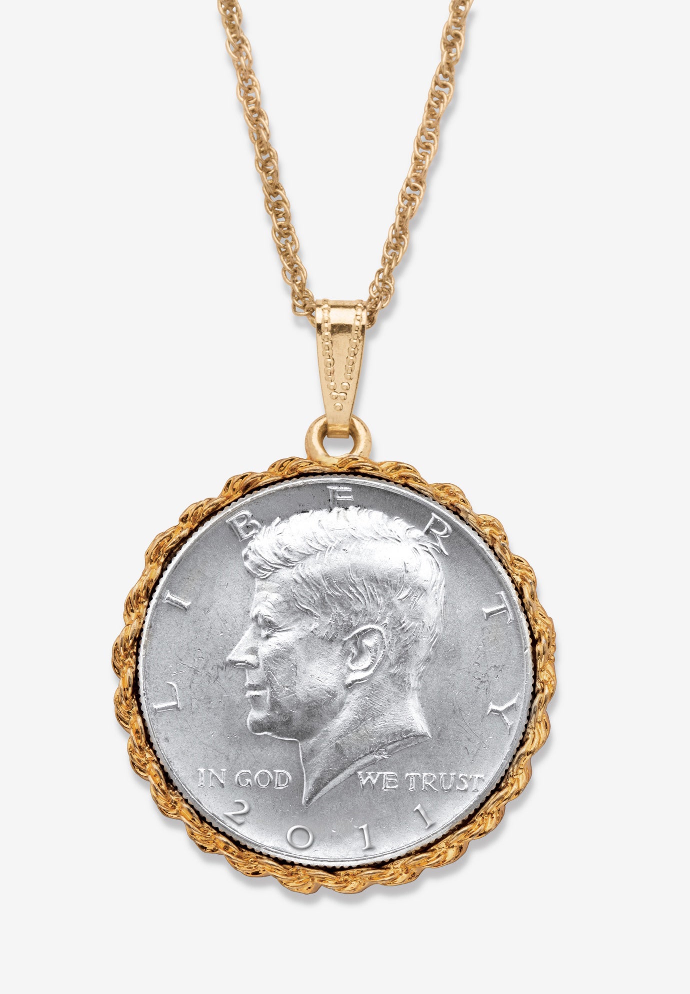 Genuine Half Dollar Pendant Necklace In Yellow Goldtone | ELOQUII