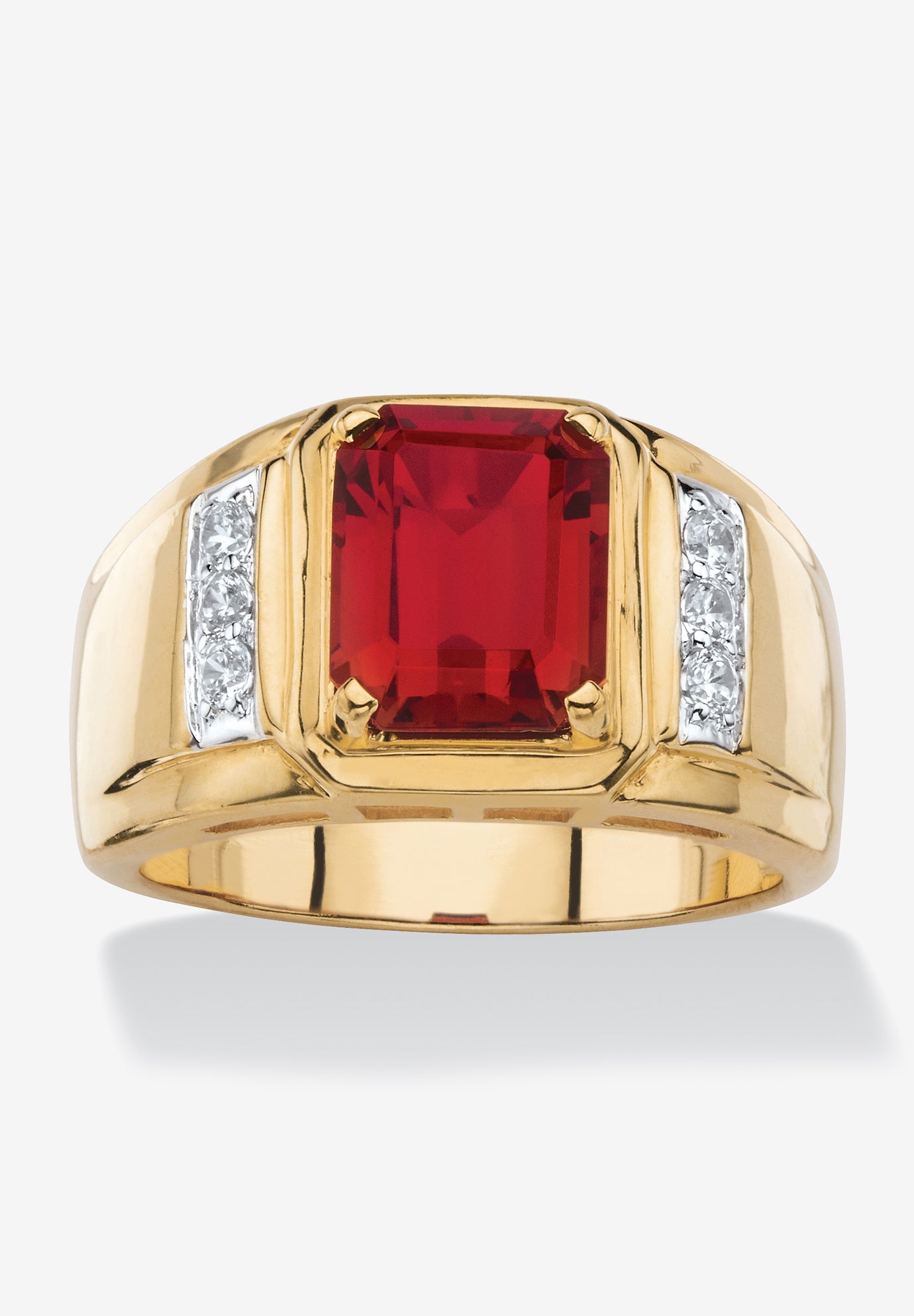 Men s 18K Gold plated Genuine Diamond and Emerald Cut Garnet Ring Eloquii