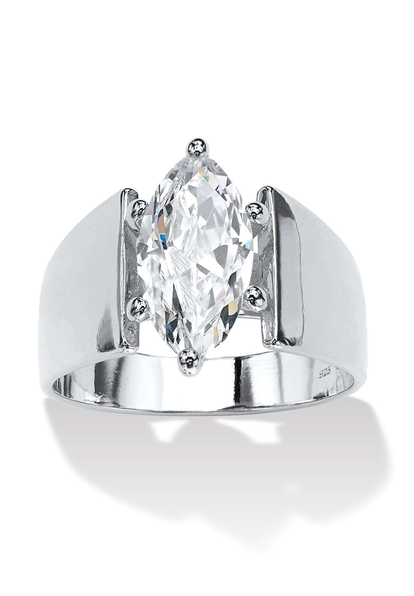 Sterling Silver Cubic Zirconia Wide Band Solitaire Engagement Ring