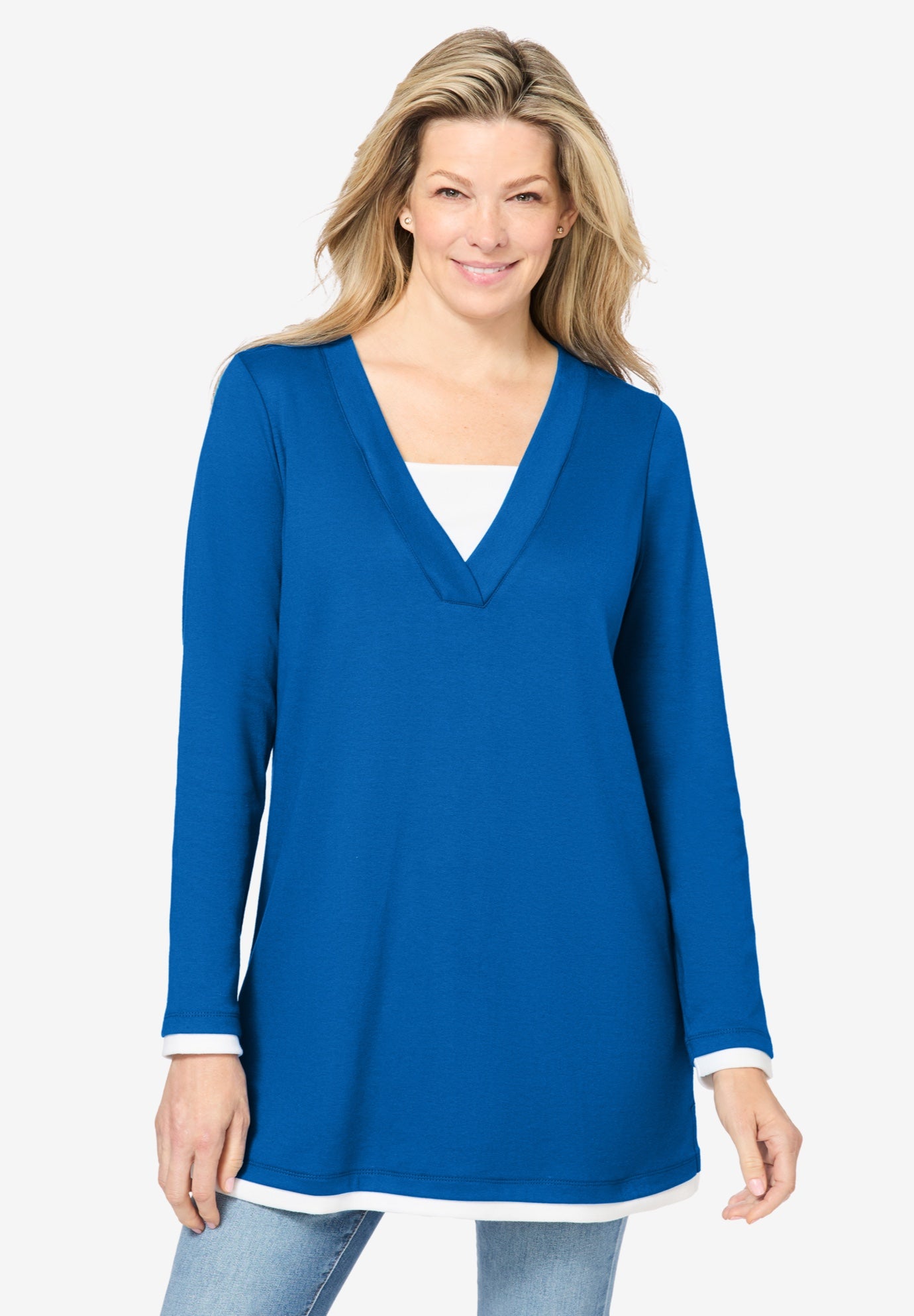 【WEB限定】 V-Neckline Layered-Look Long-Sleeve Tunic Eloquii | トップス