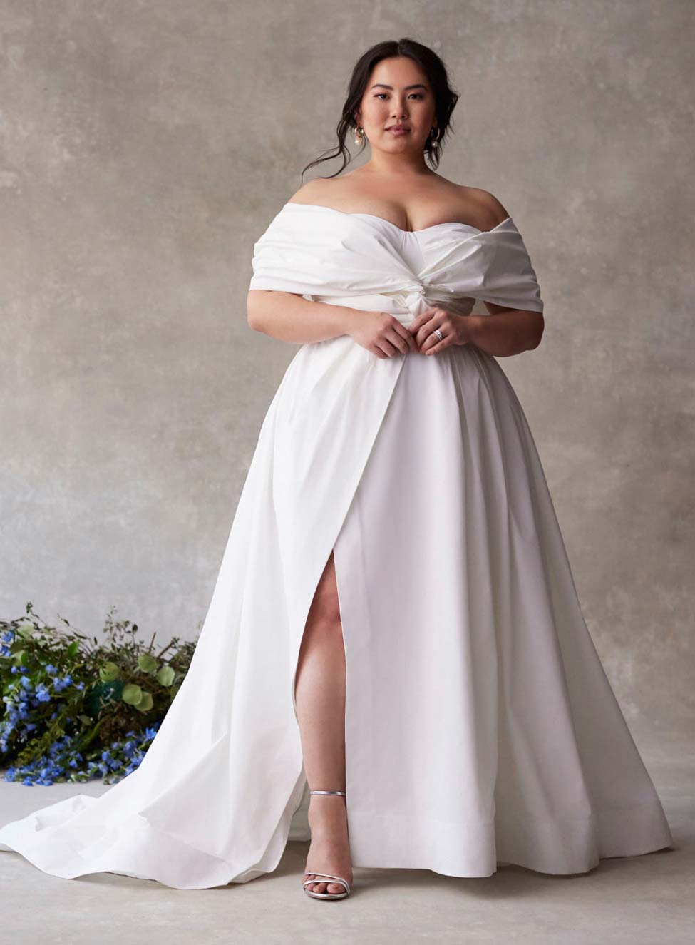 plus size off the shoulder wedding dress