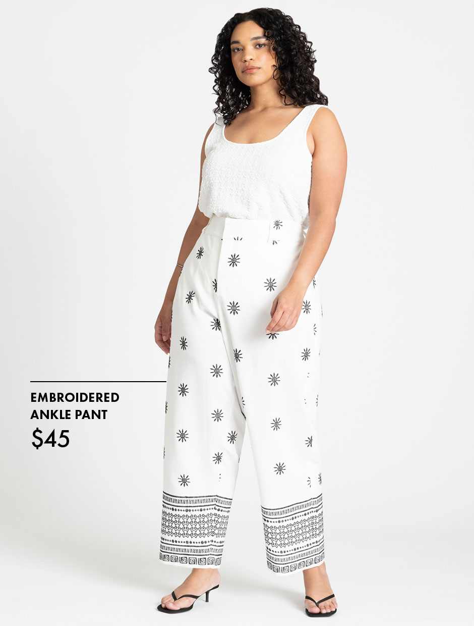 Embroidered Ankle Pant $45