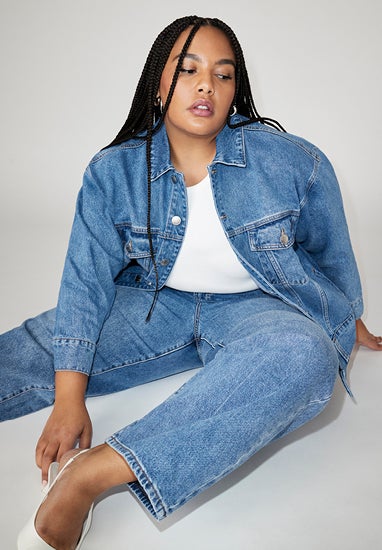 Plus Size Maree Sherpa Jacket -Denim Blue – Curvy Sense